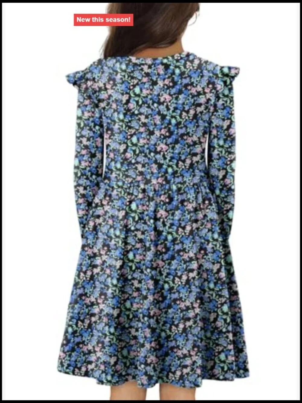 Girls Long Sleeve Ruffle Skater Dress Cotton Blend Lightweight